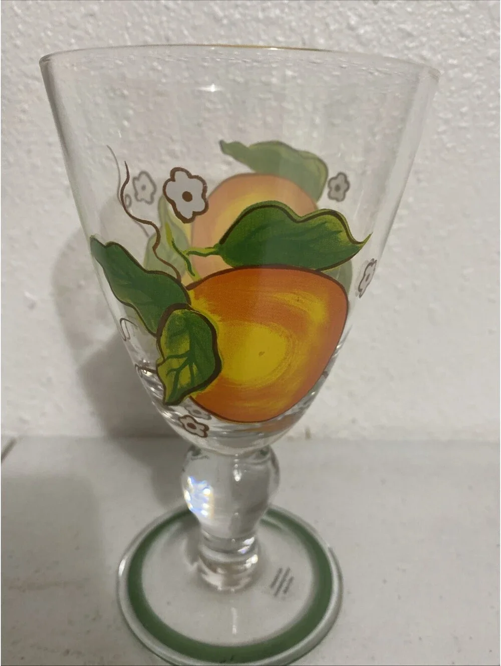 Glass Hand Painted Fruit  Water Juice Pitcher Glasses Fall Summer Colorful Clear